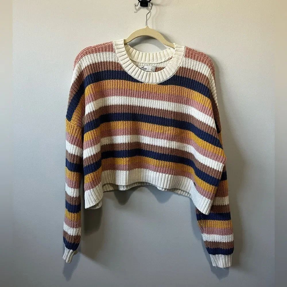 Hollister Multicolor Striped Cropped Cotton Blend Sweater